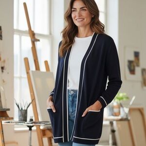 Liz Claborne Black Cardigan with White Trim size Medium new with tags